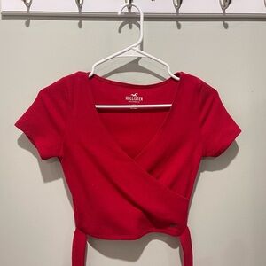 Hollister Red Wrap Ribbed Crop Top